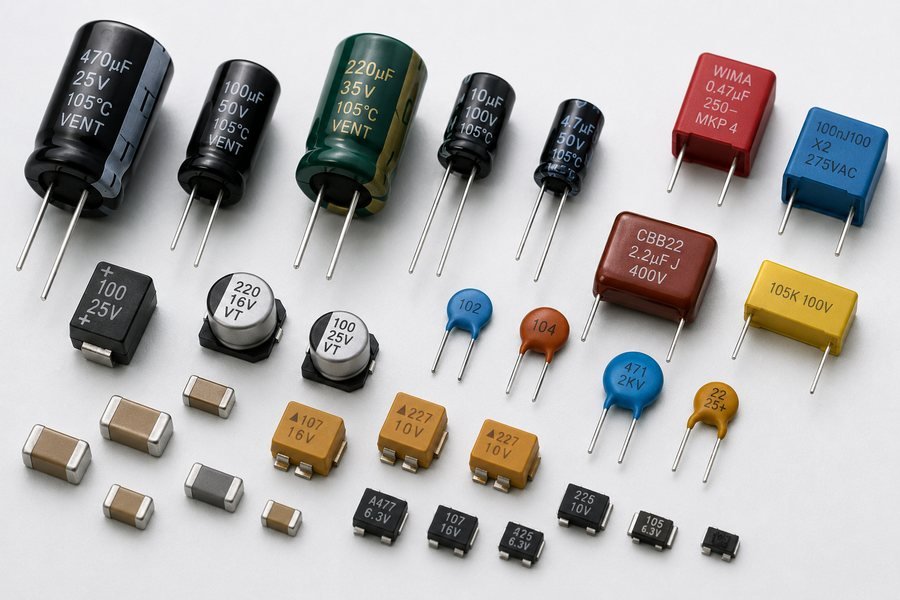 Electrolytic, film, ceramic, tantalum and MLCC capacitors