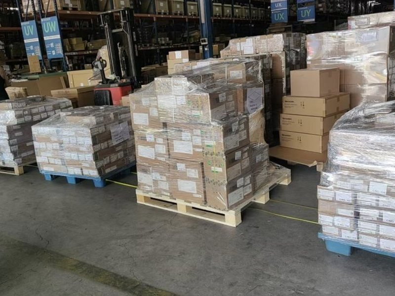Wrapped and labelled pallets prepared for dispatch